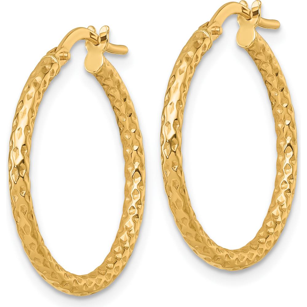 14K Yellow Gold Polished Diamond-Cut Textured 23mm Tube Hoop Earrings by 0