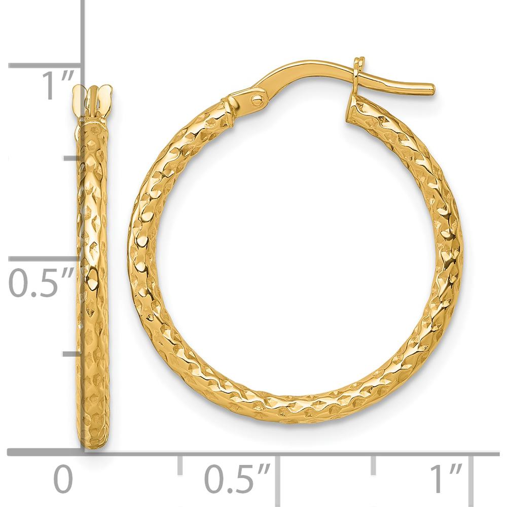 14K Yellow Gold Polished Diamond-Cut Textured 23mm Tube Hoop Earrings by 0