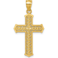 14K Yellow Gold Polished Diamond-Cut Textured Cross Pendant - 34.3mm Length by Oro Pregiato