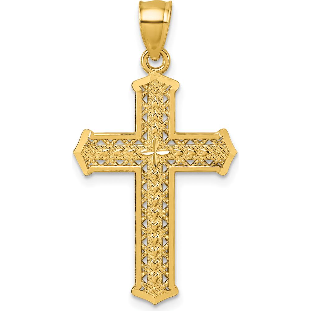 14K Yellow Gold Polished Diamond-Cut Textured Cross Pendant - 34.3mm Length by Oro Pregiato