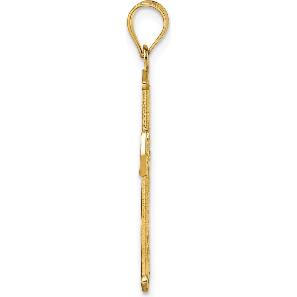 14K Yellow Gold Polished Diamond-Cut Textured Cross Pendant - 34.3mm Length by Oro Pregiato
