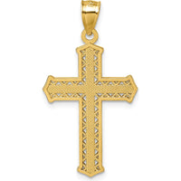 14K Yellow Gold Polished Diamond-Cut Textured Cross Pendant - 34.3mm Length by Oro Pregiato