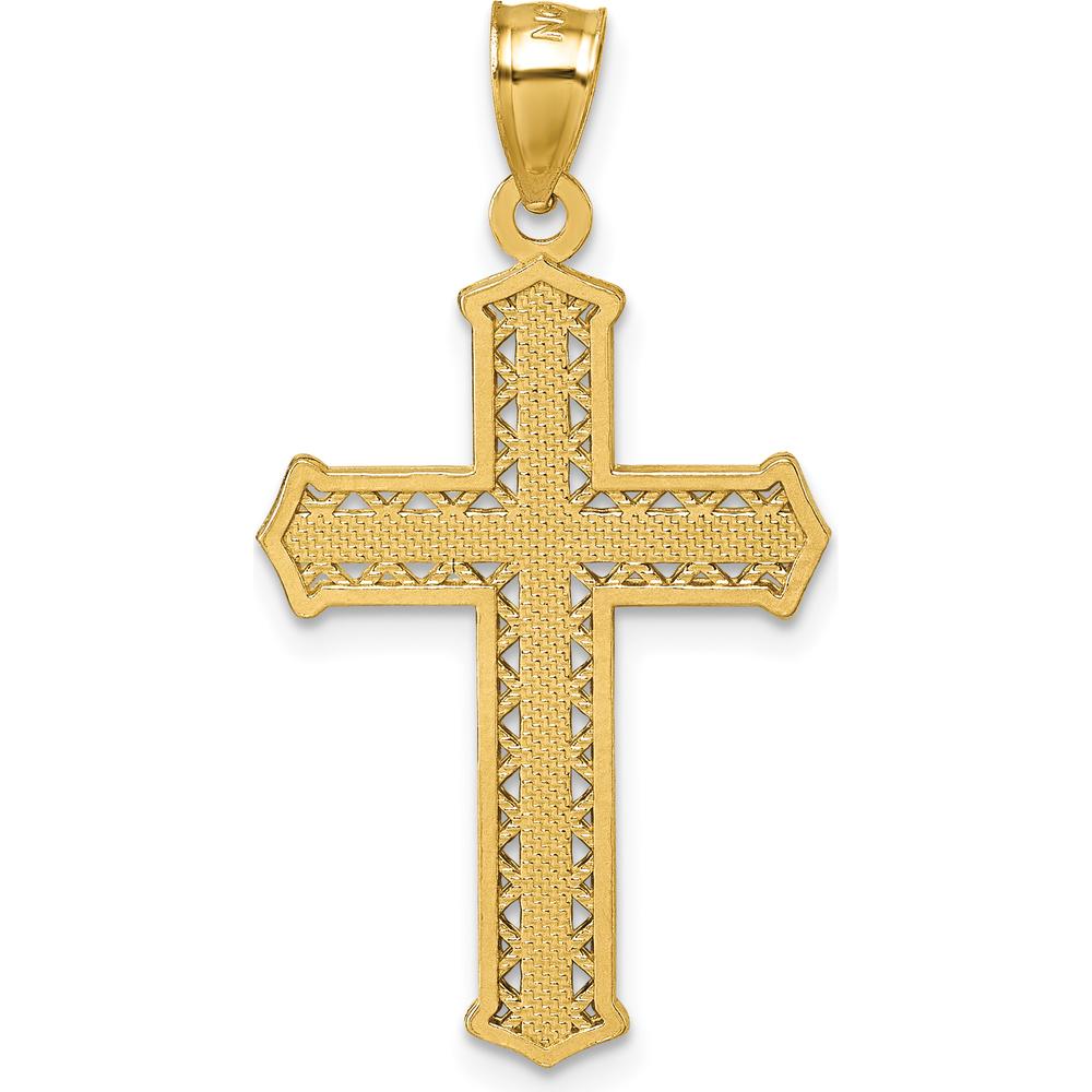 14K Yellow Gold Polished Diamond-Cut Textured Cross Pendant - 34.3mm Length by Oro Pregiato