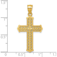 14K Yellow Gold Polished Diamond-Cut Textured Cross Pendant - 34.3mm Length by Oro Pregiato