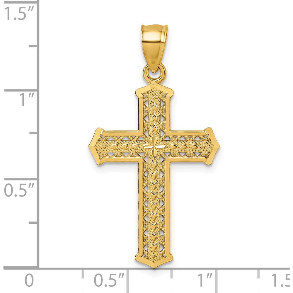 14K Yellow Gold Polished Diamond-Cut Textured Cross Pendant - 34.3mm Length by Oro Pregiato