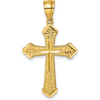 14K Yellow Gold Polished Diamond-Cut Textured Fancy Budded Cross Pendant - 31.2mm Length by Oro Pregiato