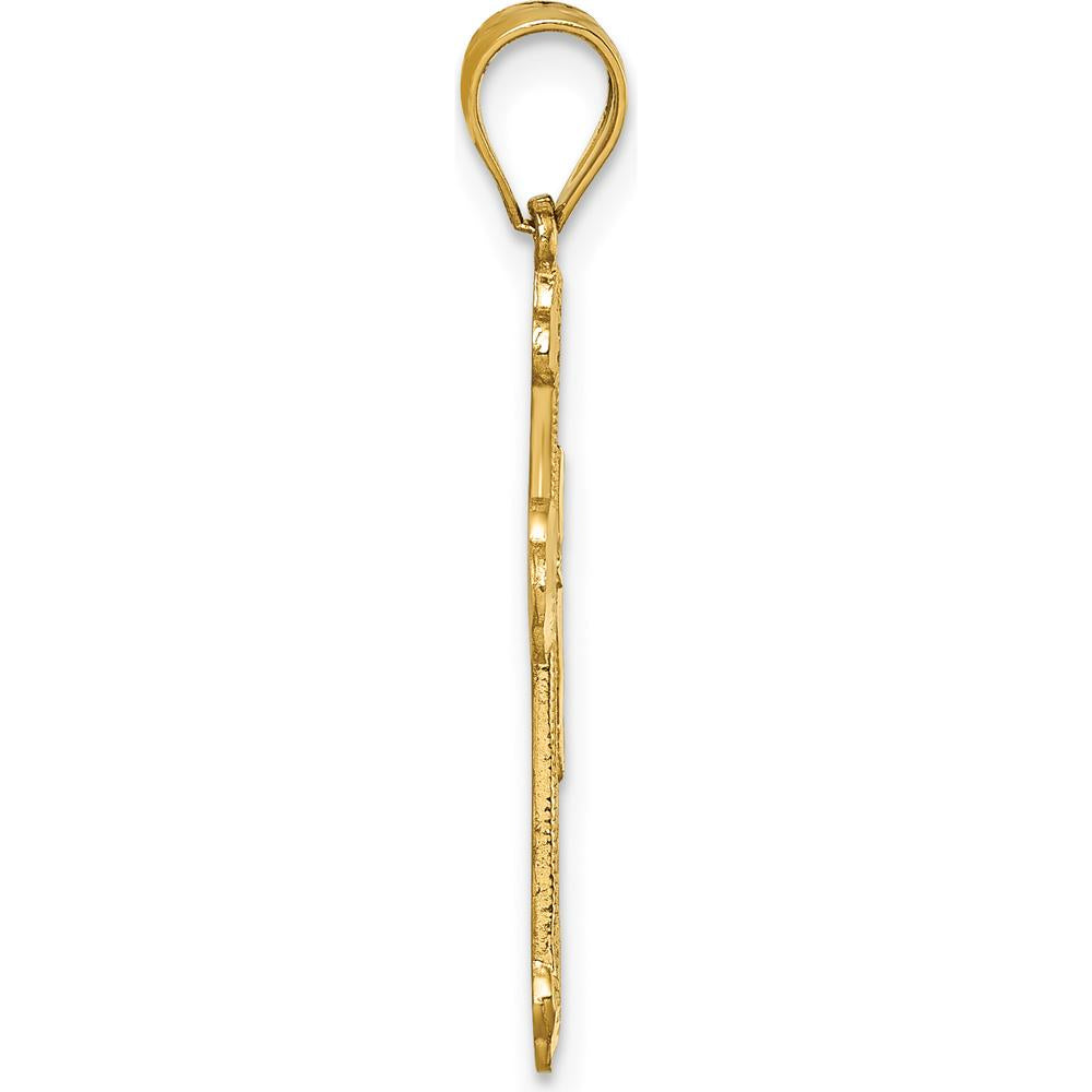 14K Yellow Gold Polished Diamond-Cut Textured Fancy Budded Cross Pendant - 31.2mm Length by Oro Pregiato