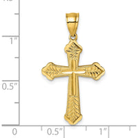 14K Yellow Gold Polished Diamond-Cut Textured Fancy Budded Cross Pendant - 31.2mm Length by Oro Pregiato