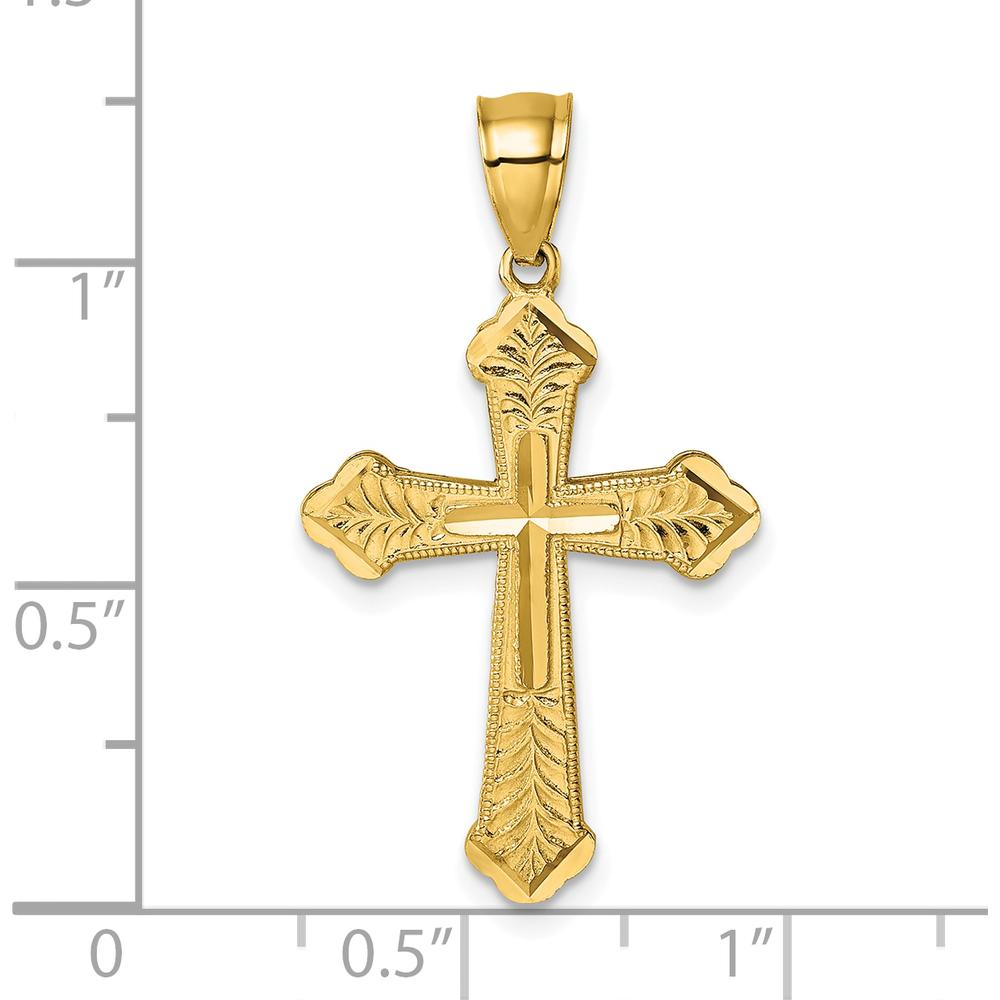 14K Yellow Gold Polished Diamond-Cut Textured Fancy Budded Cross Pendant - 31.2mm Length by Oro Pregiato