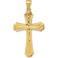14K Yellow Gold Polished Diamond-Cut Textured Fancy Cross Pendant - 46.5mm Long by Oro Pregiato