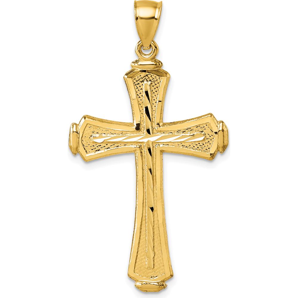 14K Yellow Gold Polished Diamond-Cut Textured Fancy Cross Pendant - 46.5mm Long by Oro Pregiato