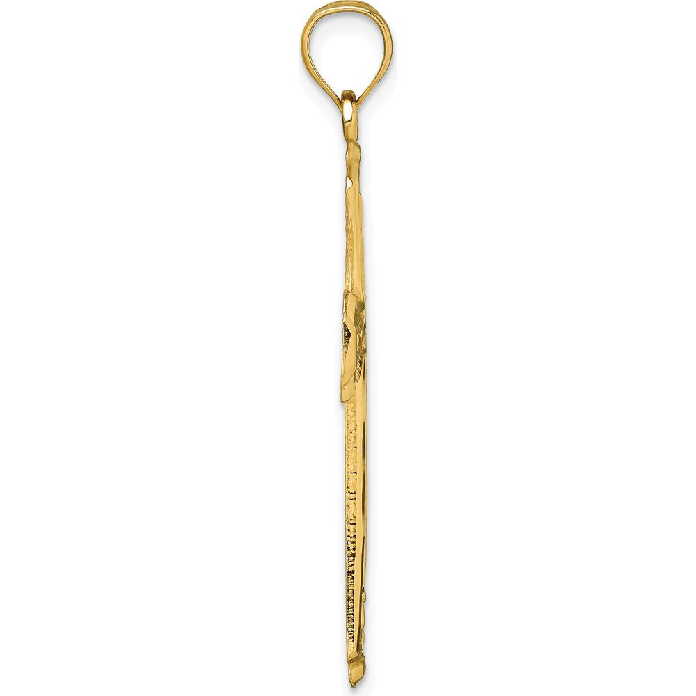 14K Yellow Gold Polished Diamond-Cut Textured Fancy Cross Pendant - 46.5mm Long by Oro Pregiato