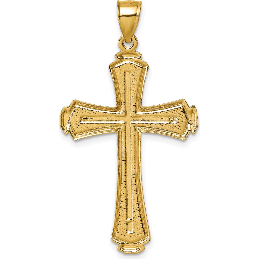 14K Yellow Gold Polished Diamond-Cut Textured Fancy Cross Pendant - 46.5mm Long by Oro Pregiato