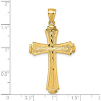 14K Yellow Gold Polished Diamond-Cut Textured Fancy Cross Pendant - 46.5mm Long by Oro Pregiato