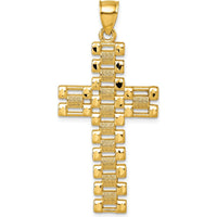 14K Yellow Gold Polished Diamond-Cut Textured Fancy Link Design Latin Cross Pendant - 48.9mm Length by Oro Pregiato