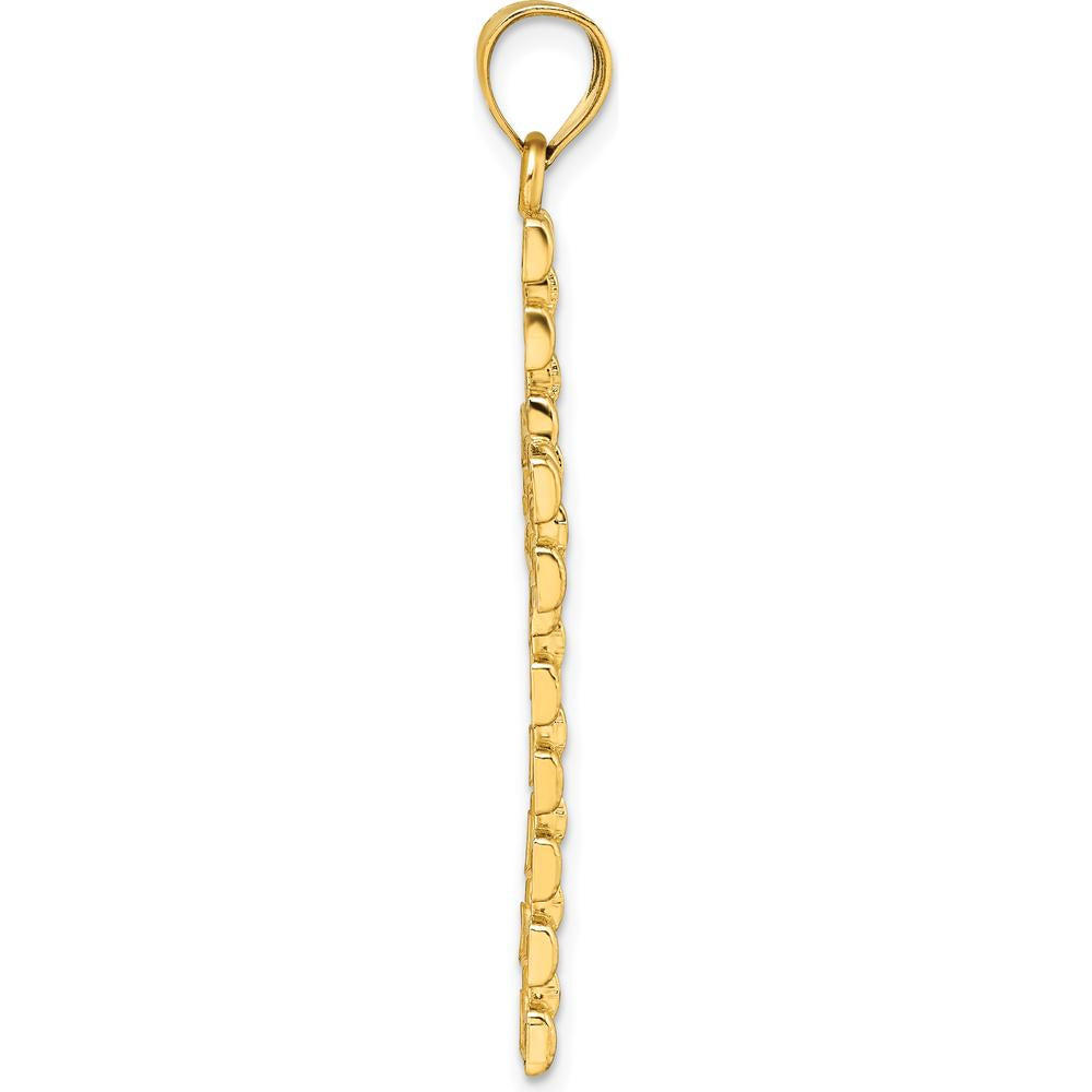 14K Yellow Gold Polished Diamond-Cut Textured Fancy Link Design Latin Cross Pendant - 48.9mm Length by Oro Pregiato