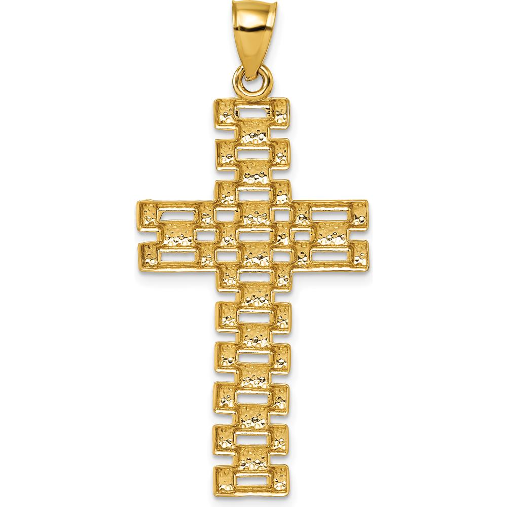 14K Yellow Gold Polished Diamond-Cut Textured Fancy Link Design Latin Cross Pendant - 48.9mm Length by Oro Pregiato