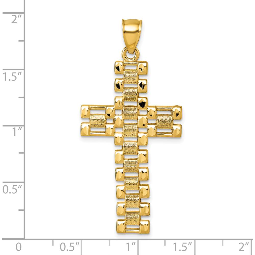 14K Yellow Gold Polished Diamond-Cut Textured Fancy Link Design Latin Cross Pendant - 48.9mm Length by Oro Pregiato