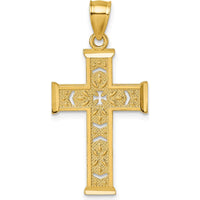 14K Yellow Gold Polished Diamond-Cut Textured Fancy Pierced Design Cross Pendant - 34.1mm Length by Oro Pregiato
