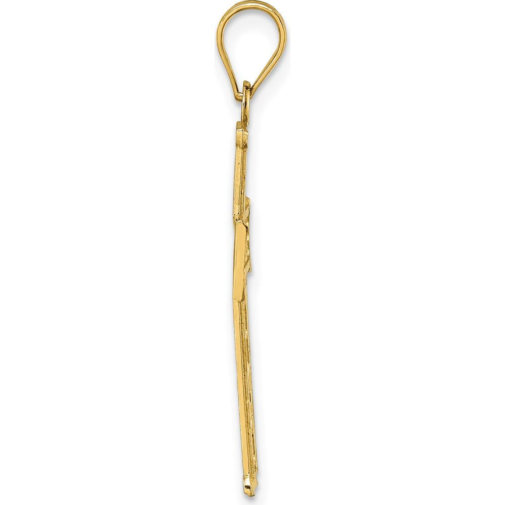 14K Yellow Gold Polished Diamond-Cut Textured Fancy Pierced Design Cross Pendant - 34.1mm Length by Oro Pregiato