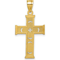 14K Yellow Gold Polished Diamond-Cut Textured Fancy Pierced Design Cross Pendant - 34.1mm Length by Oro Pregiato