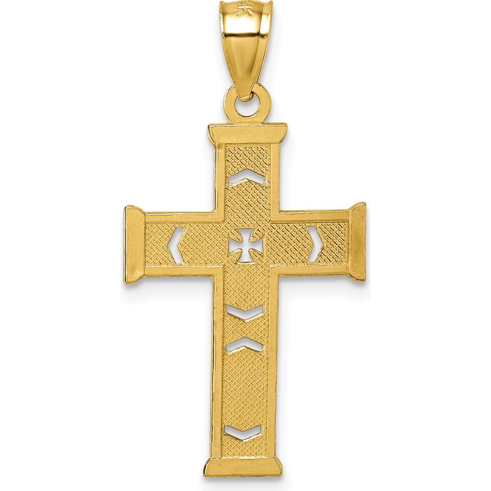 14K Yellow Gold Polished Diamond-Cut Textured Fancy Pierced Design Cross Pendant - 34.1mm Length by Oro Pregiato