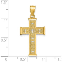 14K Yellow Gold Polished Diamond-Cut Textured Fancy Pierced Design Cross Pendant - 34.1mm Length by Oro Pregiato