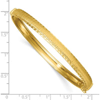 14K Yellow Gold Polished Diamond-cut Textured Hinged Oval Bangle Bracelet - 5.25mm Width by Oro Pregiato