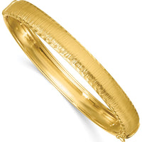 14K Yellow Gold Polished Diamond-Cut Textured Hinged Oval Bangle Bracelet - 8.45mm Width by Oro Pregiato
