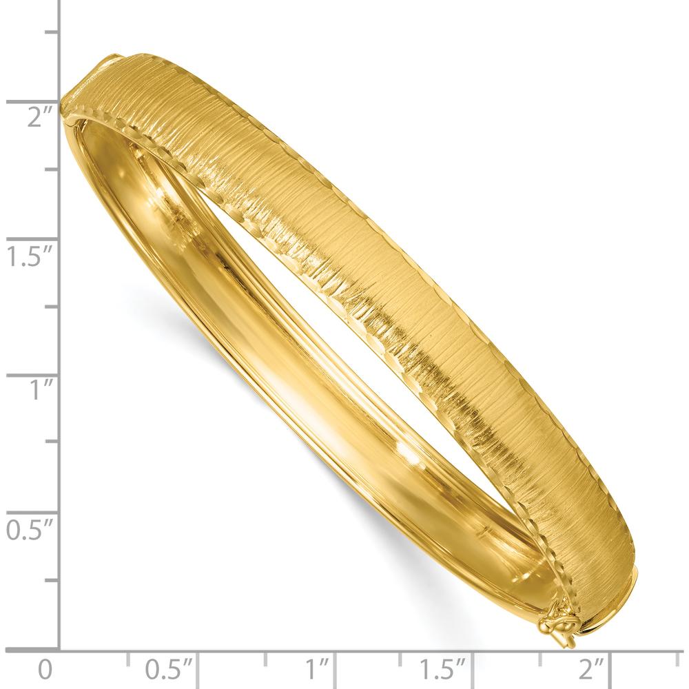 14K Yellow Gold Polished Diamond-Cut Textured Hinged Oval Bangle Bracelet - 8.45mm Width by Oro Pregiato