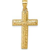 14K Yellow Gold Polished Diamond-Cut Textured Latin Cross Pendant - 36.4mm Length by Oro Pregiato