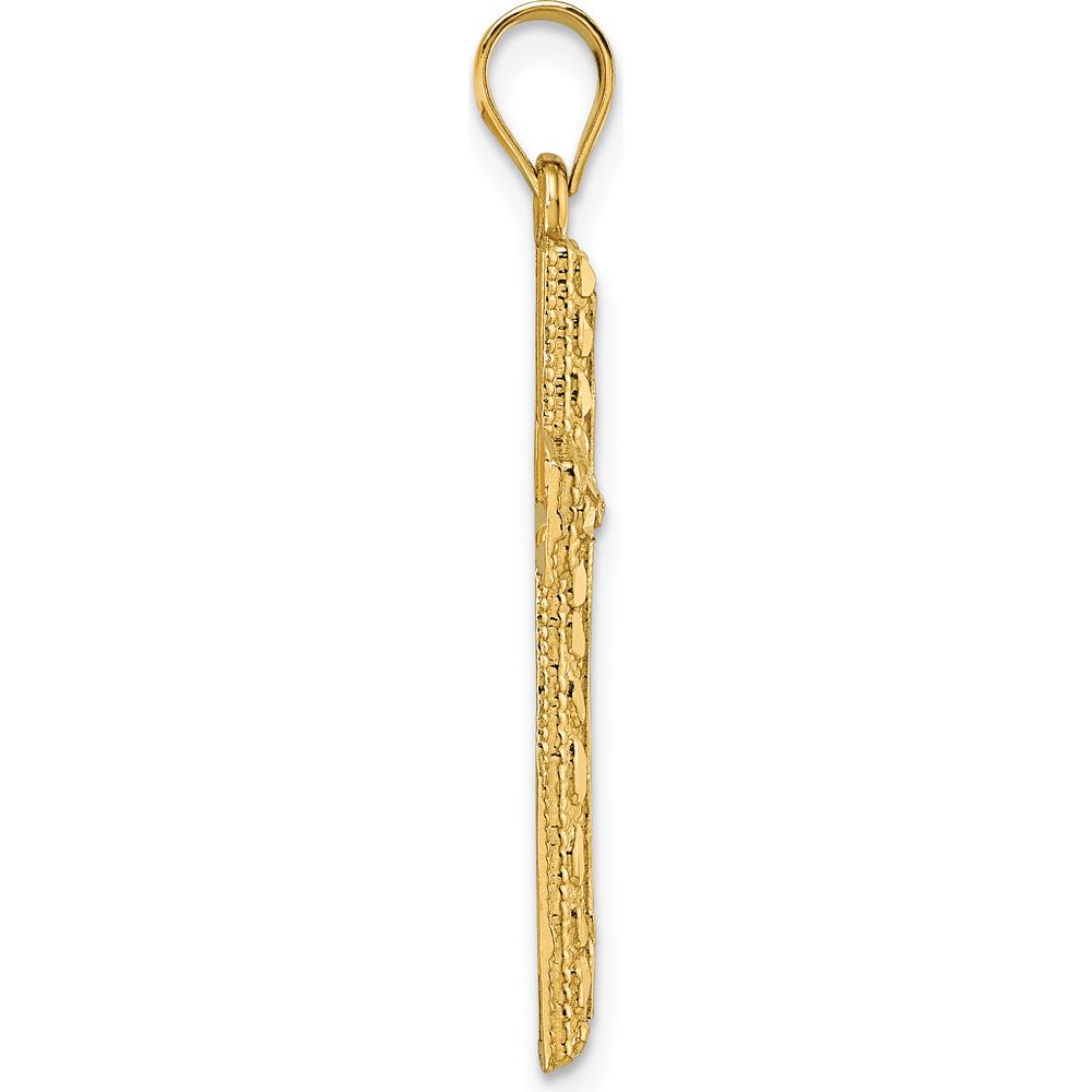 14K Yellow Gold Polished Diamond-Cut Textured Latin Cross Pendant - 36.4mm Length by Oro Pregiato