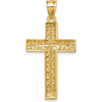 14K Yellow Gold Polished Diamond-Cut Textured Latin Cross Pendant - 36.4mm Length by Oro Pregiato
