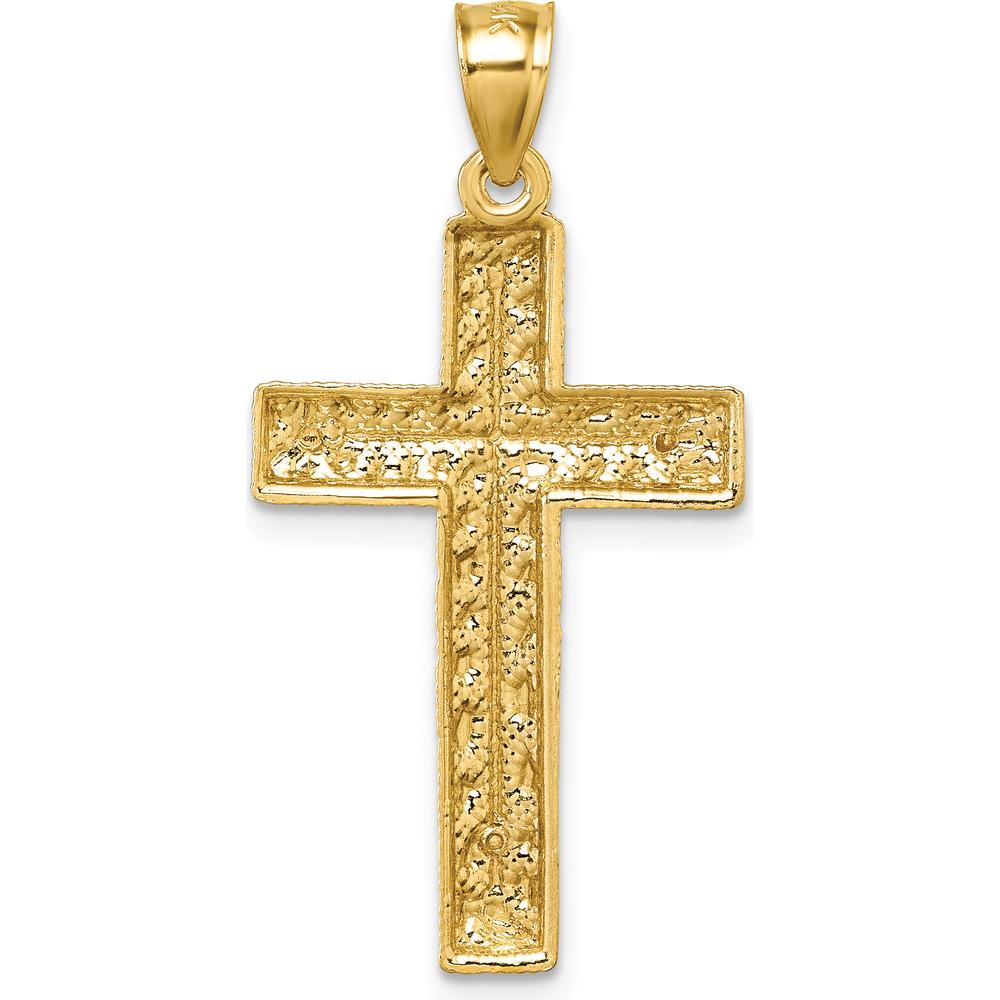 14K Yellow Gold Polished Diamond-Cut Textured Latin Cross Pendant - 36.4mm Length by Oro Pregiato
