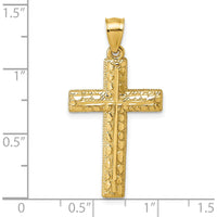 14K Yellow Gold Polished Diamond-Cut Textured Latin Cross Pendant - 36.4mm Length by Oro Pregiato