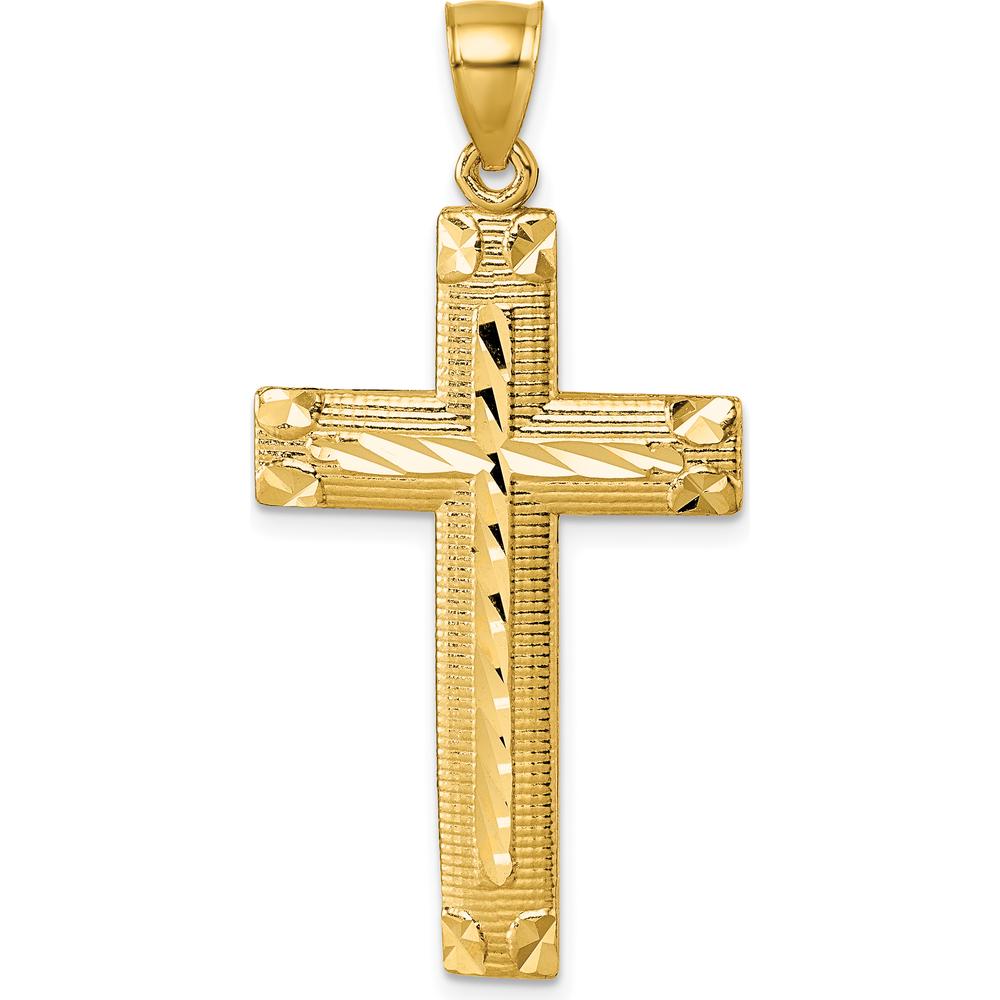 14K Yellow Gold Polished Diamond-Cut Textured Latin Cross Pendant - 44.1mm Length by Oro Pregiato