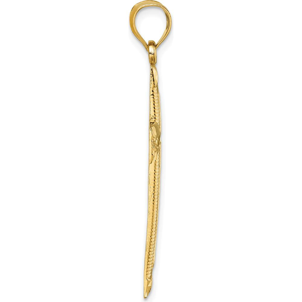 14K Yellow Gold Polished Diamond-Cut Textured Latin Cross Pendant - 44.1mm Length by Oro Pregiato