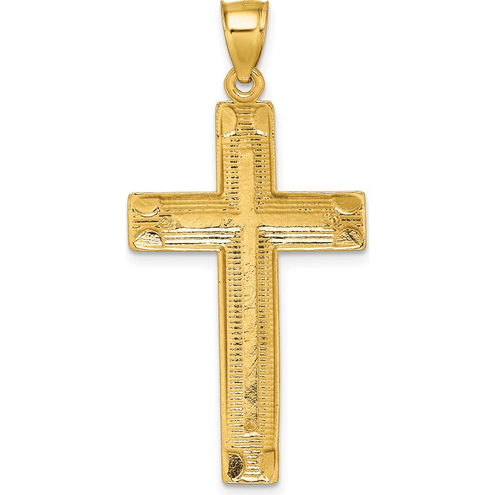 14K Yellow Gold Polished Diamond-Cut Textured Latin Cross Pendant - 44.1mm Length by Oro Pregiato