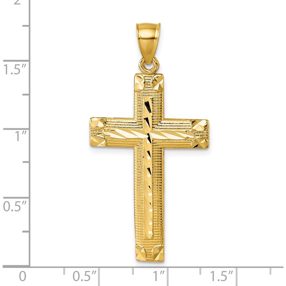 14K Yellow Gold Polished Diamond-Cut Textured Latin Cross Pendant - 44.1mm Length by Oro Pregiato