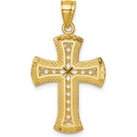 14K Yellow Gold Polished Diamond-Cut Textured Lattice Design Cross Pendant - 34.4mm Length by Oro Pregiato