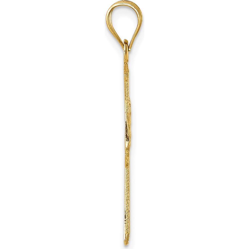 14K Yellow Gold Polished Diamond-Cut Textured Lattice Design Cross Pendant - 34.4mm Length by Oro Pregiato
