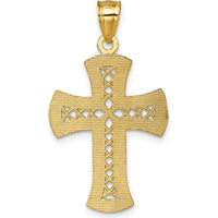 14K Yellow Gold Polished Diamond-Cut Textured Lattice Design Cross Pendant - 34.4mm Length by Oro Pregiato