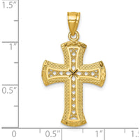14K Yellow Gold Polished Diamond-Cut Textured Lattice Design Cross Pendant - 34.4mm Length by Oro Pregiato