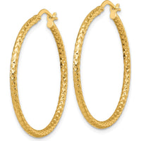 14K Yellow Gold Polished Diamond-Cut Textured Tube Hoop Earrings - 34mm Length by 0