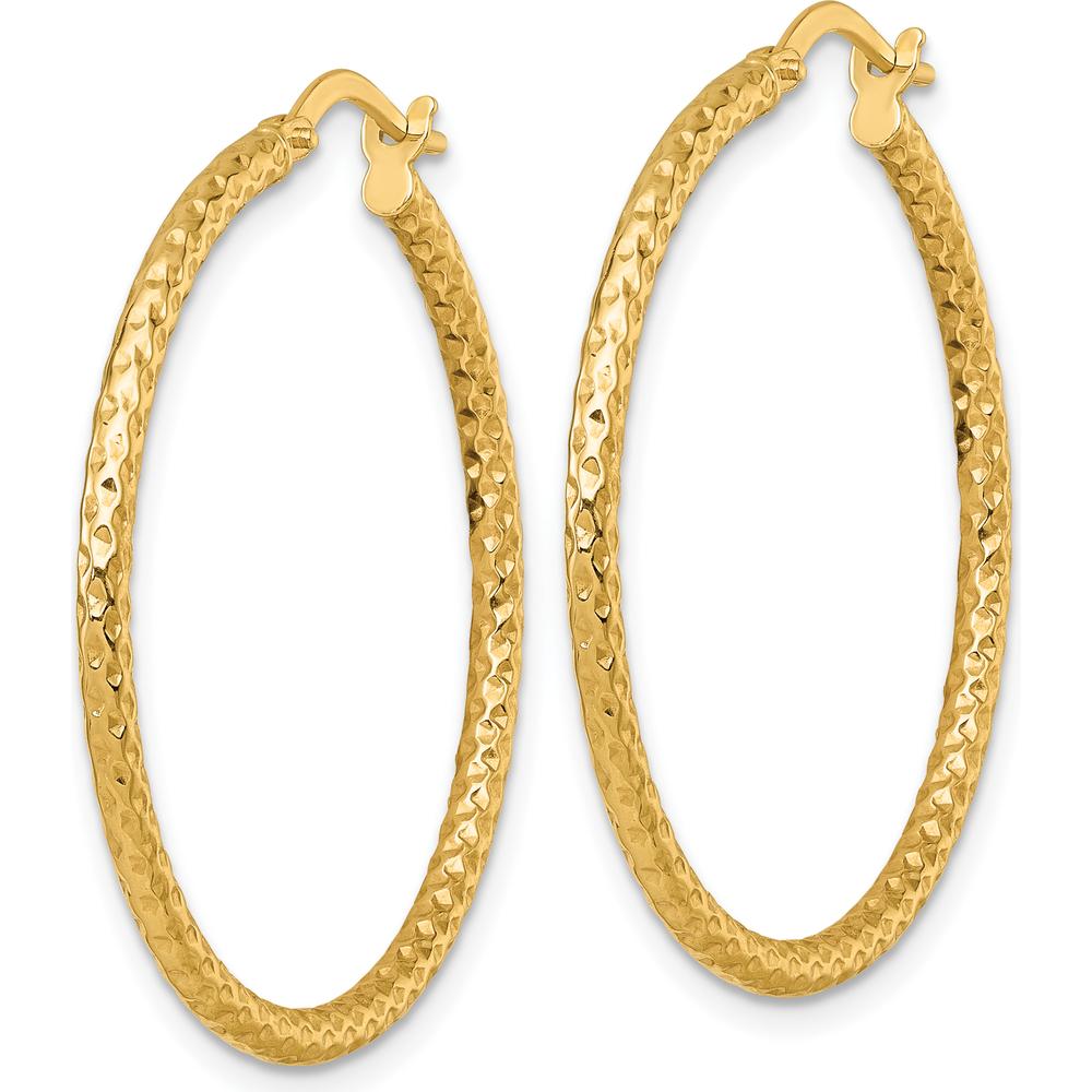 14K Yellow Gold Polished Diamond-Cut Textured Tube Hoop Earrings - 34mm Length by 0