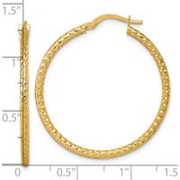 14K Yellow Gold Polished Diamond-Cut Textured Tube Hoop Earrings - 34mm Length by 0