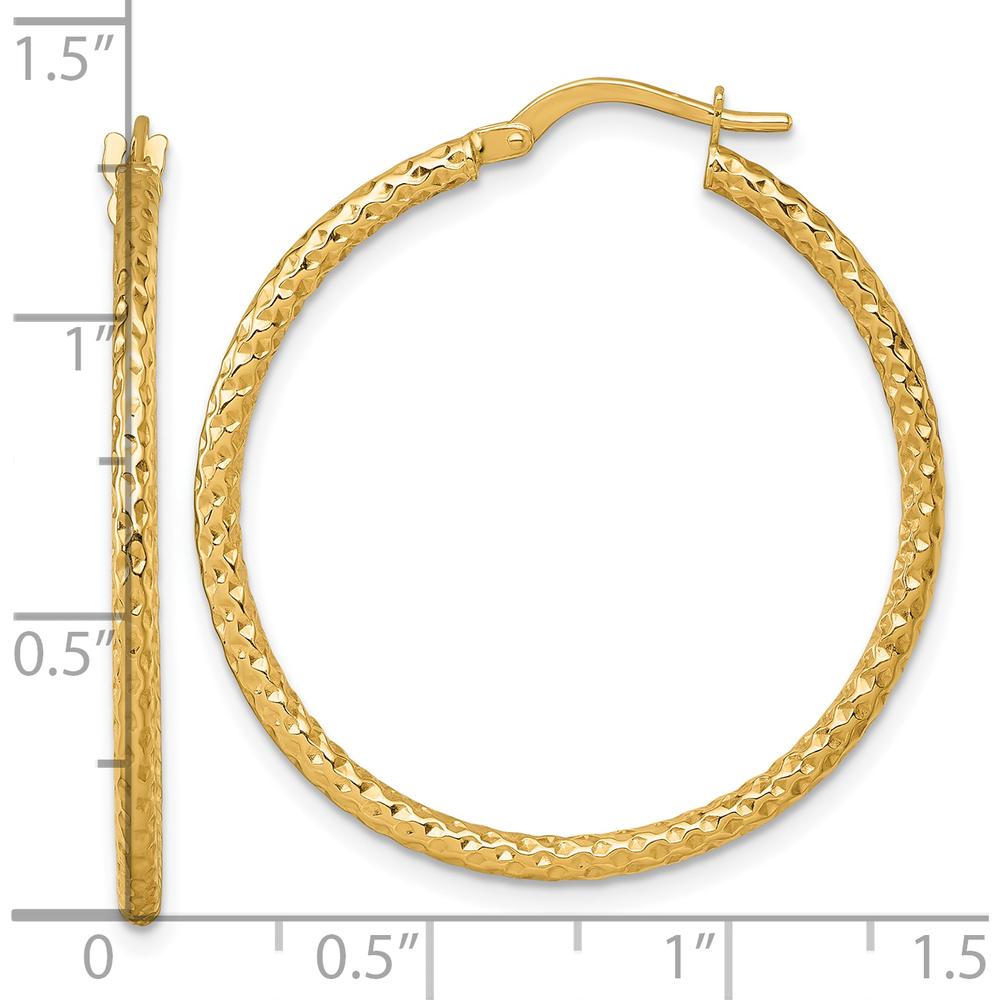 14K Yellow Gold Polished Diamond-Cut Textured Tube Hoop Earrings - 34mm Length by 0