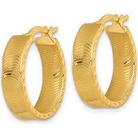 14K Yellow Gold Polished Diamond-Cut Textured Tube Hoop Earrings - 5mm Thickness x 18mm Width by 0