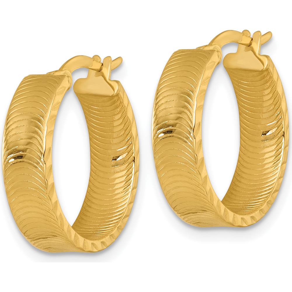 14K Yellow Gold Polished Diamond-Cut Textured Tube Hoop Earrings - 5mm Thickness x 18mm Width by 0