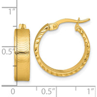 14K Yellow Gold Polished Diamond-Cut Textured Tube Hoop Earrings - 5mm Thickness x 18mm Width by 0